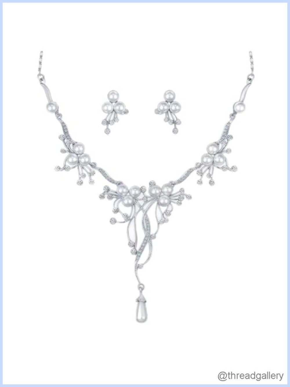 Faux Pearl Rhinestone Jewelry Set Necklace Earrings Bracelet